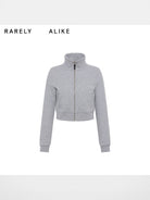 RARELY ALIKE Cropped Stand Collar Zip Jacket in Gray
