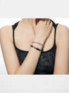 BLACKHEAD Logo Tag Stone Bead Chain Bracelet in Black - On Female Model