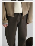 Roolrren Homme Washed Corduroy Straight Leg Pants in Brown - On Model