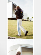 MEDM Wool Blend Varsity Jacket in Black - On Model