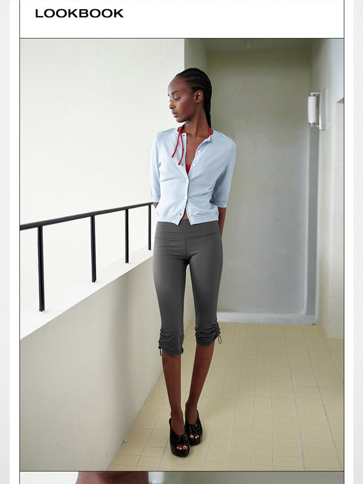 RARELY ALIKE Pure Wool Mid Sleeve Cardigan in Sky Blue - On Model