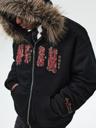 MEDM Horsehair Patch Fur Hood Jacket in Black - On Male Model