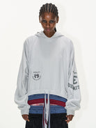 BLINDNOPLAN Spliced Layered Waistband Hoodie in Gray - On Model