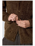 Simple Project Brushed Wool Blend Cardigan in Brown - On Model