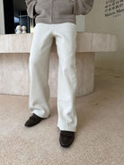 TRIANGLE PROJECT Brushed Cotton Wide Leg Sweatpants in White - On Female Model