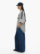 MasonPrince Oversized Raglan Football Tee in Gray - On Female Model