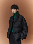 NANS Kimono Collar Down Puffer in Black - On Model