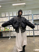 NeverSeez 90 Down Ruched Sleeve Puffer in Black - On Female Model