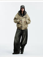 MEDM Canvas Padded Jacket with Buckles in Beige - On Female Model