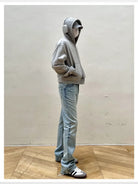 VLABMADE Ice Blue Distressed Micro Flare Jeans in Blue