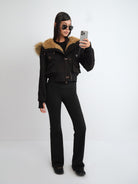 RARELY ALIKE Faux Fur Collar Cropped Jacket in Black - On Model
