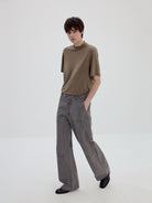 Simple Project Merino Wool Blend Mock Neck T Shirt in Brown - On Model