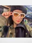 FUTURE UPDATE Geometric Acetate Sunglasses in White - On Female Model