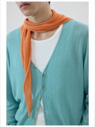 Simple Project Textured Linen Blend Cardigan in Teal - On Male Model