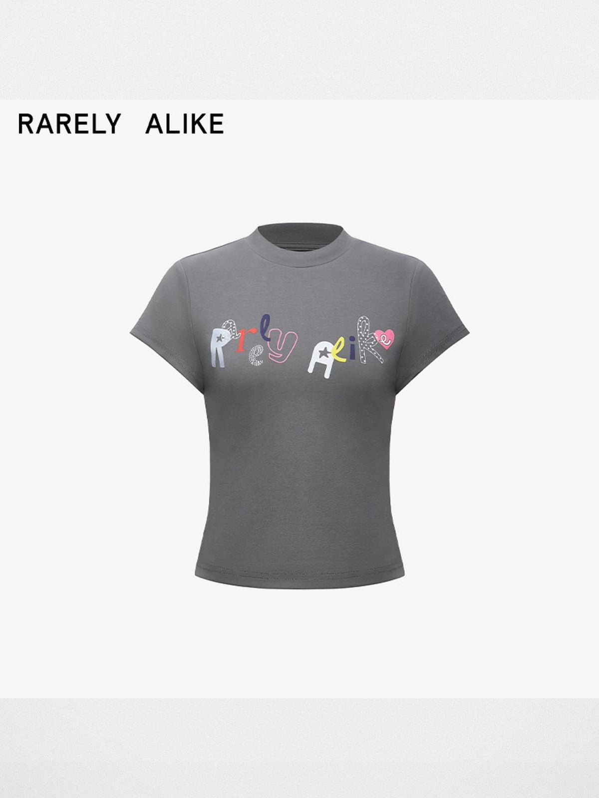 RARELY ALIKE Rhinestone Graphic T Shirt in Gray