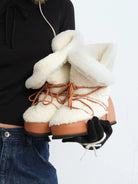 RARELY ALIKE Wool Lined Hidden Wedge Boots in Cream - On Model
