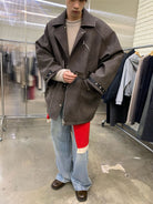 NeverSeez Padded PU Leather Trench Coat in Gray - On Male Model