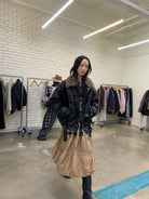 NeverSeez Fur Collar Faux Leather Down Jacket in Black - On Model