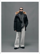 NANS Goose Down Parka with Fur Collar in Black - On Male Model