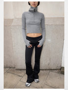 RARELY ALIKE Zip Up High Neck Wool Knit in Gray