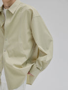 NANS Curved Seam Cotton Blend Shirt in Mint - On Model