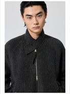 Simple Project Double Faced Wool Harrington Jacket in Gray - On Male Model