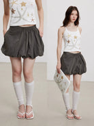 THELIGHT OFFICIAL Elastic Waist Bubble Mini Skirt in Olive - On Model