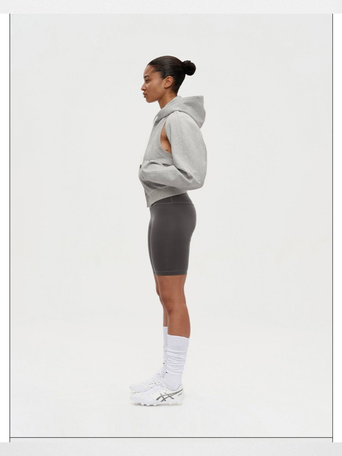 RARELY ALIKE Convertible Zip Up Hoodie in Gray - On Model