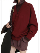 MasonPrince Mock Two Piece Wool Blend Sweater in Burgundy - On Female Model