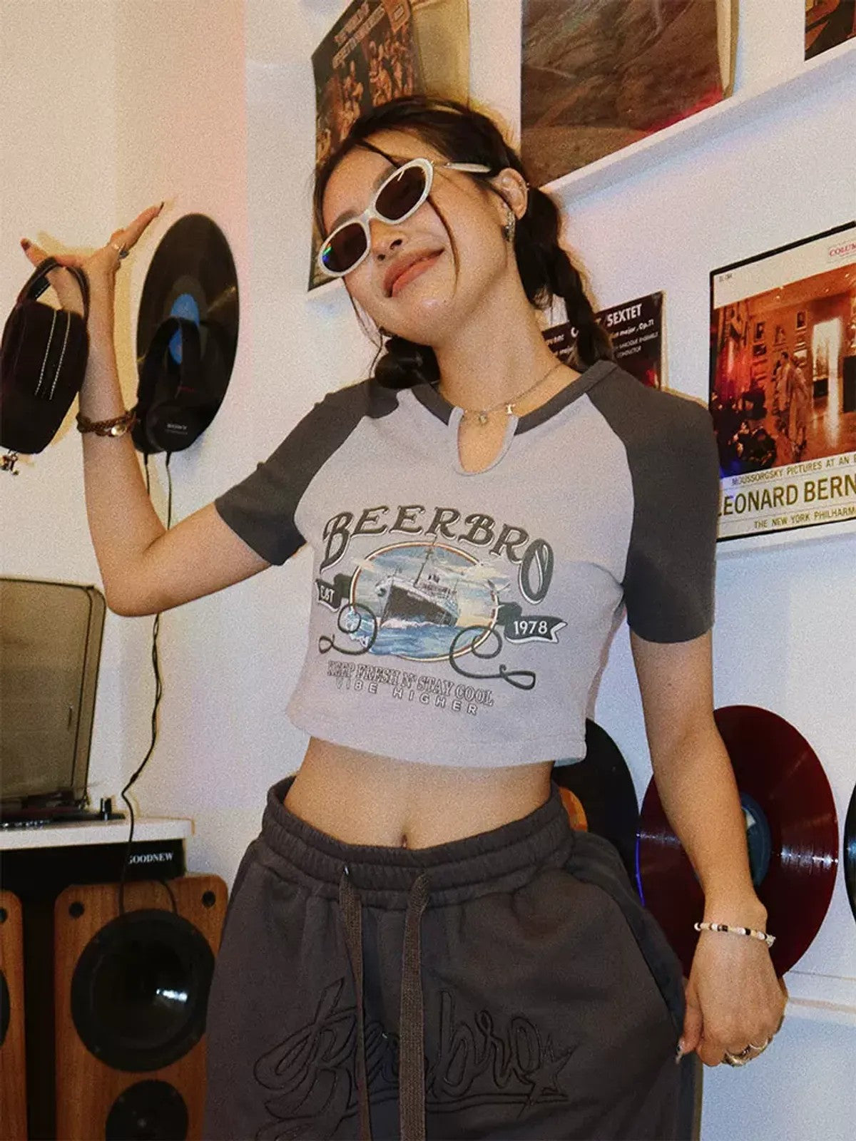 BeerBro Ocean Liner Split Neck Tee in Lavender - On Model