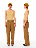 Alright Then Washed Canvas Splatter Pants in Khaki - On Model