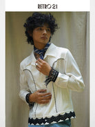 Retro21 Western Fringe Shirt Jacket in White - On Model