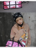 CFIERCE Spiked Cat Print Cage Bag in Red