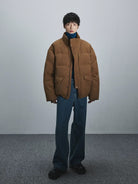 NANS Corduroy Down Puffer Jacket in Brown - On Model
