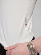 Simple Project Cotton Blend Asymmetric Seam Tee in Off-White - On Model