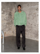 TRIANGLE PROJECT Faux Mink Zip Up Hooded Jacket in Mint - On Model