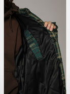 MasonPrince Padded Fine Plaid Shirt Jacket in Green - Detail