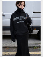 RARELY ALIKE Living Offline Embroidered Fleece Hoodie in Black - Lifestyle