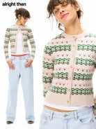 alright then 100 Wool Jacquard Cardigan in Beige - On Model