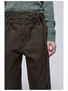 Simple Project Twisted Belt Curved Leg Pants in Brown - On Male Model