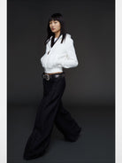 FaxCopyExpress Cropped Fleece Lined Zip Hoodie in White - On Model