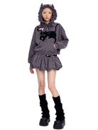 CFIERCE Heart Print Cat Ear Zip Hoodie in Gray - On Female Model