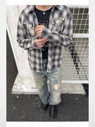 SOD Embroidered Plaid Western Shirt in Gray - On Model