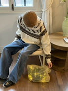 NeverSeez Fair Isle Jacquard Sweater in White - On Model