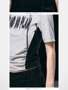 BLINDNOPLAN Contrast Panel Ruched Graphic Tee in White - On Model