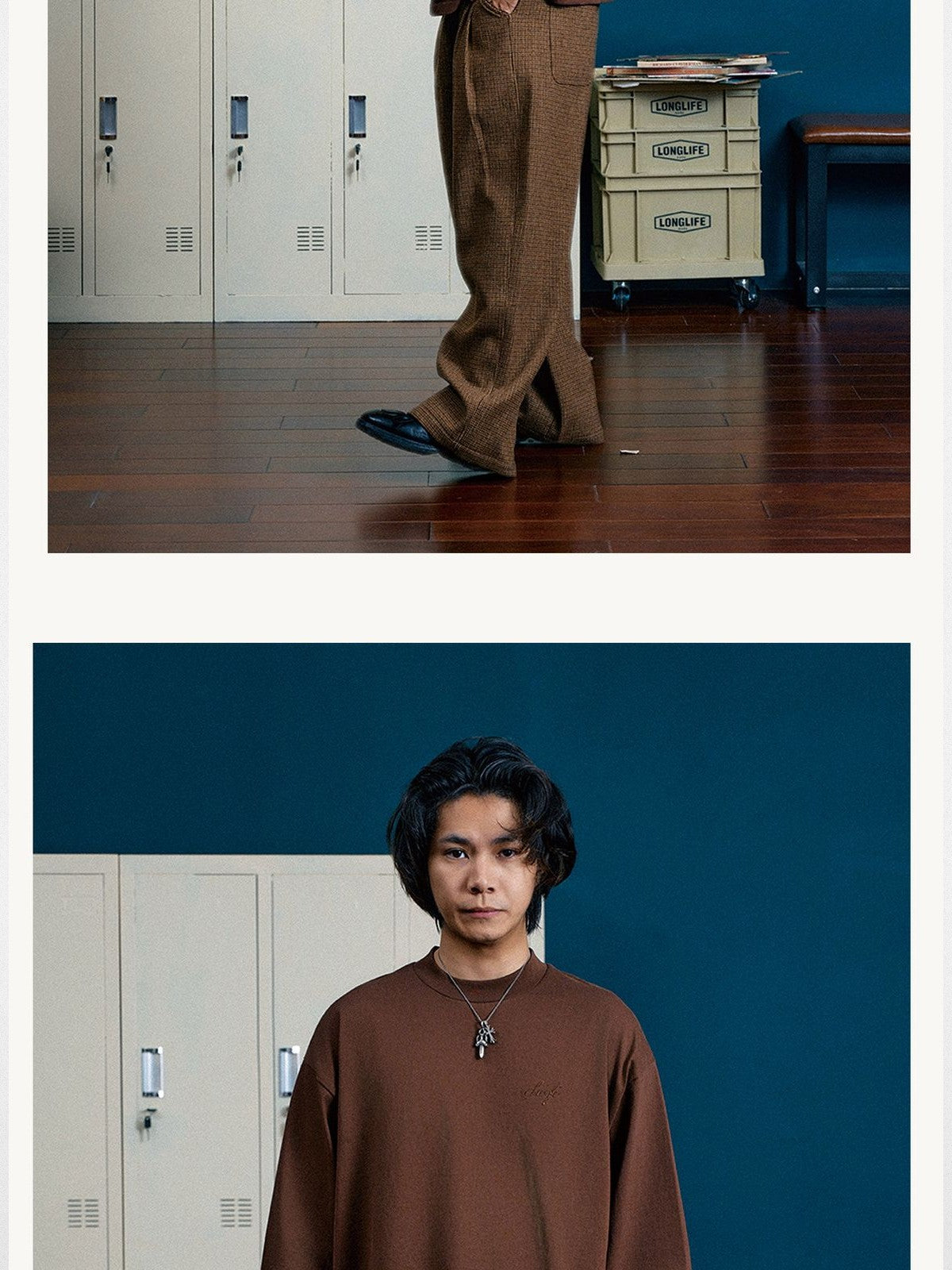 SWFI Heavyweight Embroidered Long Sleeve Tee in Brown - On Model