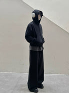 VLABMADE Boxy Cropped Zip Up Hoodie in Black - On Model