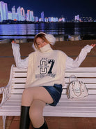 BeerBro Graphic Cable Knit Turtleneck Vest in Beige - Lifestyle