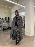 NeverSeez Spliced Plaid Linen Maxi Skirt in Black - On Model