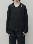 Soda Contrast Collar Linen Knit Sweater in Gray - On Model
